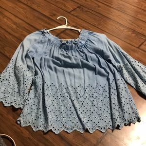 Style envy bell sleeved denim blouse